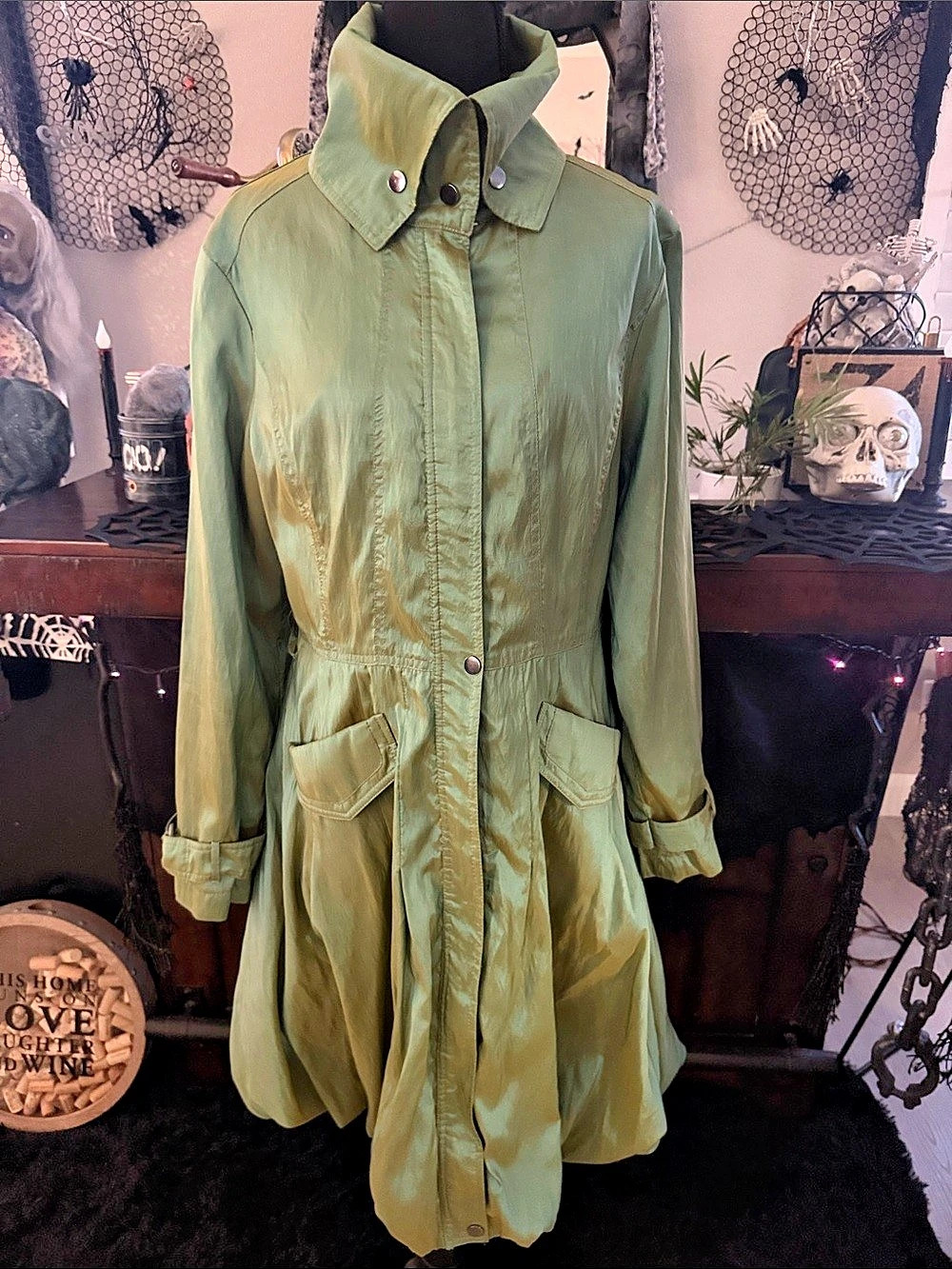 CCC Shimmery Bubble Trench Coat Women's Green Size Medium